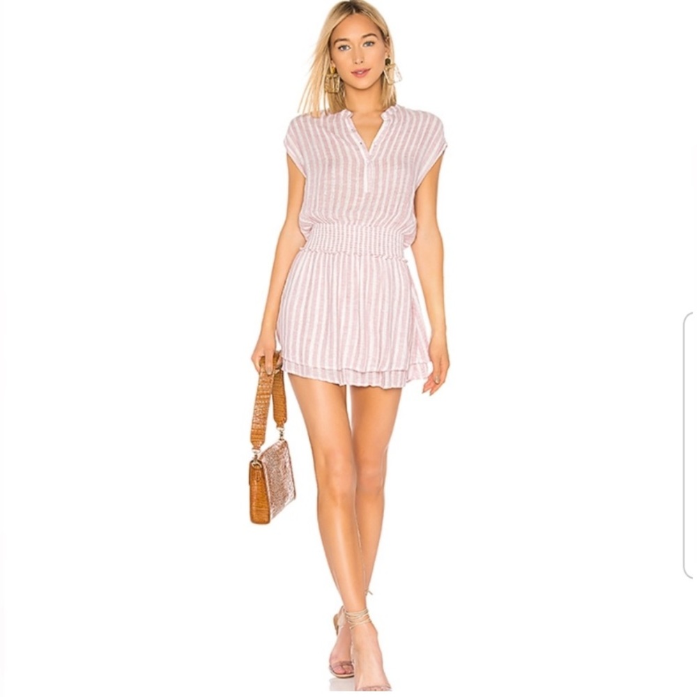 Rails Revolve Angelina Dress in Rose Pink Stripe Linen Blend Mini Dress